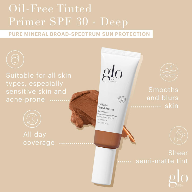 Glo Skin Beauty Oil-Free Tinted Primer SPF 30, (Deep) 1.7 oz - Mineral Makeup for Face, 4-in-1 Foundation Primer, Sheer Coverage, Skincare & Sunscreen With Broad Spectrum UVA/UVB Protection Infinity Warehouse