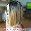 Relena Ombre Blonde Bob Wig for Women Middle Part Short Blonde Wigs Shoulder Length Brown to Blonde Ombre Wig 14 Inch Heat Resistant Synthetic Blonde Straight Bob Wigs for Daily Party Cosplay Use Relena