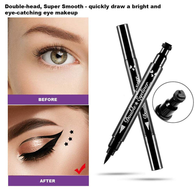 4 Styles/Set Pen Eyeliner Stamp Wing Liner, Waterproof, Double Sided & Long Lasting Eye Pencil , (Heart/Moon/Star /Flowers )Shape Stamp Pen, Super Slim Gel Felt Tip High Black Pigment (4PCS) Topcent
