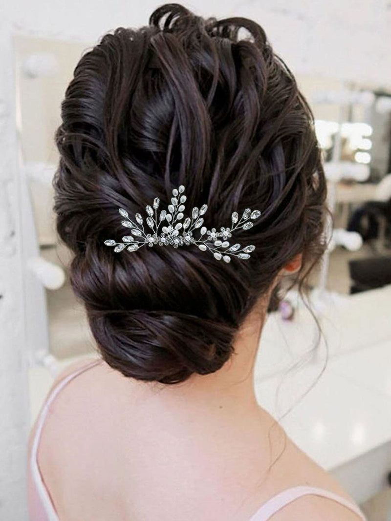 Yean Flower Bride Wedding Hair Comb Silver Crystal Bridal Hair Piece Pearl Hair Clips Hair Accessories for Women and Girls Yean