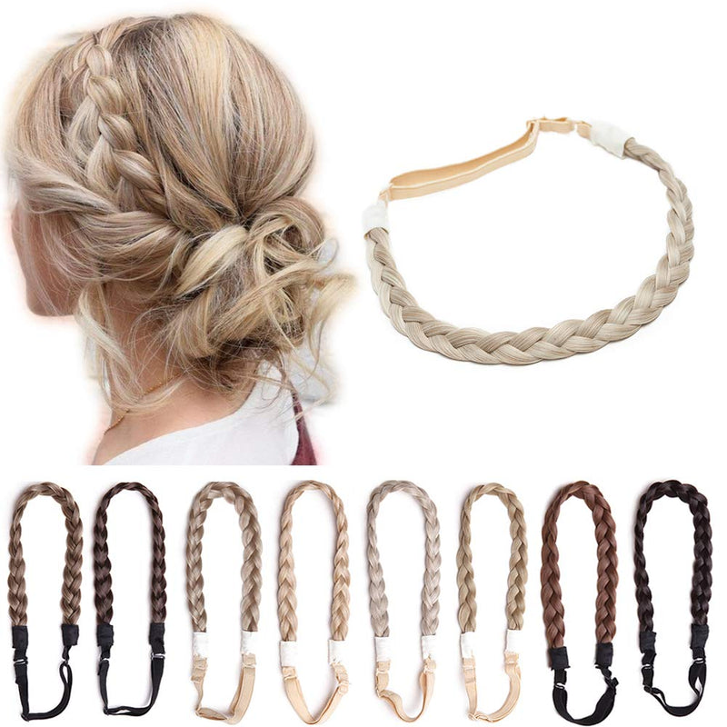 [2 PIECES] Twist Braided Hair Headbands 3 Strands Synthetic Hair Classic Chunky Wide Braids Elastic Stretch Plaited Braid Hairpiece Women Beauty Accessory 30g / Silver Grey S-noilite