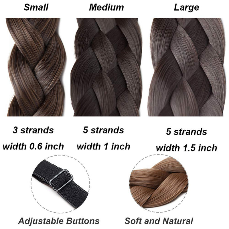 [2 PIECES] Twist Braided Hair Headbands 3 Strands Synthetic Hair Classic Chunky Wide Braids Elastic Stretch Plaited Braid Hairpiece Women Beauty Accessory 30g / Silver Grey S-noilite