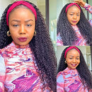 Headband Human Hair Wig Water Wave Headband Wigs Human Hair for Black Women None Lace Front Wigs Headband Wig 9A Brazilian Virgin Hair Machine Made for Beginners Natural Color 150% Density 14 Inch beafay