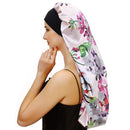 Sent Hair Extra Long Satin Bonnet Sleep Cap for Women Double Layer Silky Hair Bonnet for Braids,Curly,Long Hair- Soft Elastic Band,Pink Floral sent hair