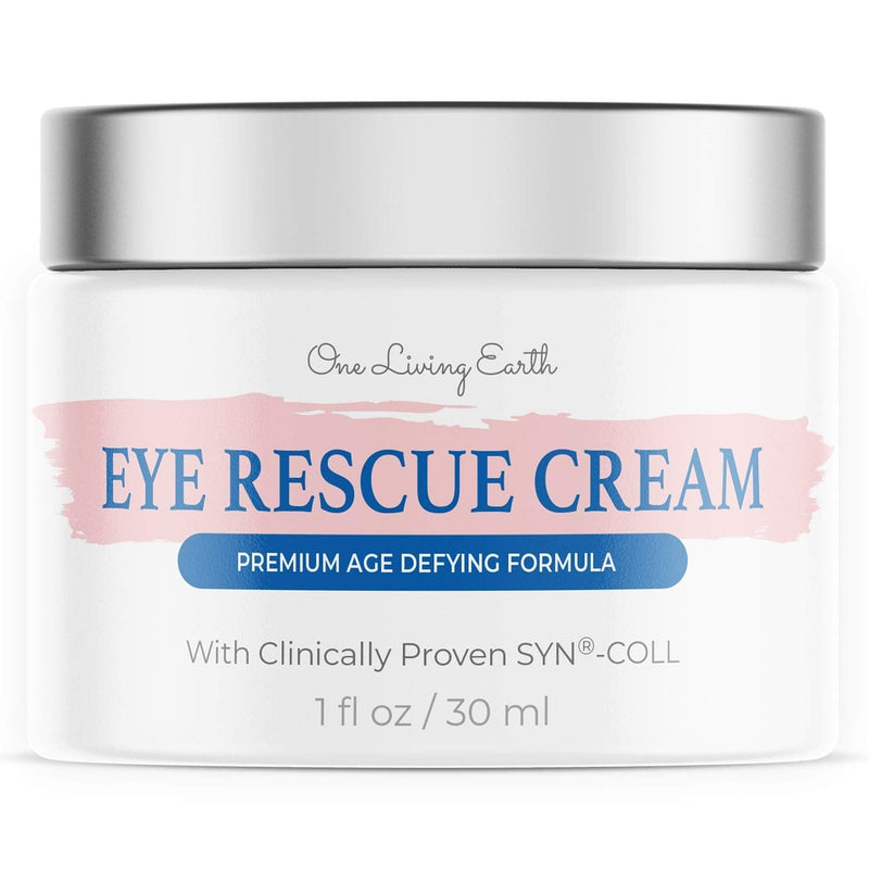 One Living Earth Eye Rescue Cream - Clinically Proven SYN-COLL Collagen-Stimulating Peptide - Anti Aging Formula for Wrinkles, Dark Circles, Fine Lines, Under Eye Bags & Puffiness One Living Earth