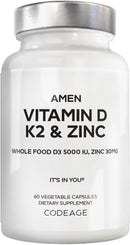 Amen Vitamin D, K2 & Zinc, Cholecalciferol D3 5000 IU, Organic Whole Food Blend with Apple, Blueberry, Cranberry, Elderberry Powder Fruits, Vegan Supplement, D3 K2 Vitamins, Non-GMO - 60 Capsules Infinity Warehouse