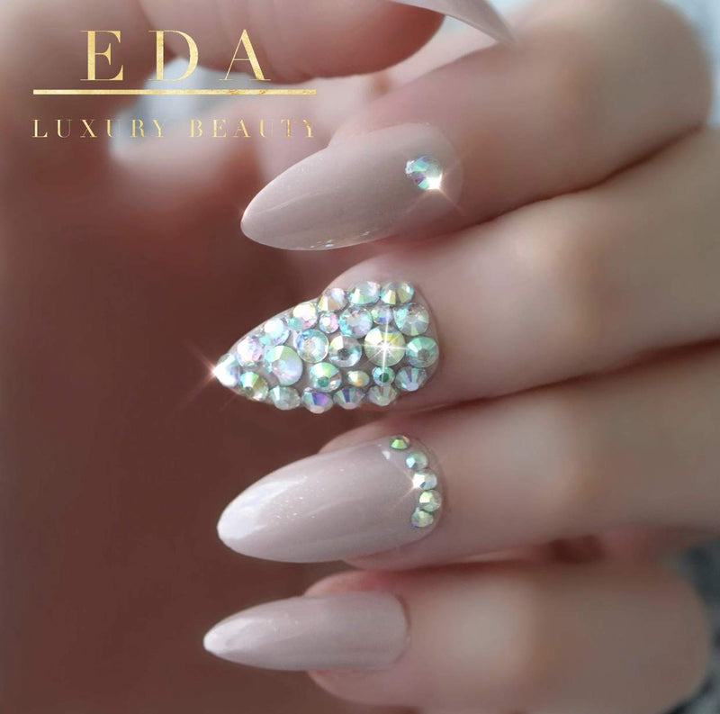 EDA LUXURY BEAUTY NUDE PINK BEIGE 3D LUXE JEWEL DESIGN Full Cover Press On Nails Acrylic Nail Kit Artificial Nail Tips Long False Nails Oval Round Pointed Almond Stiletto Nail Art Fashion Fake Nails EDA LUXURY BEAUTY