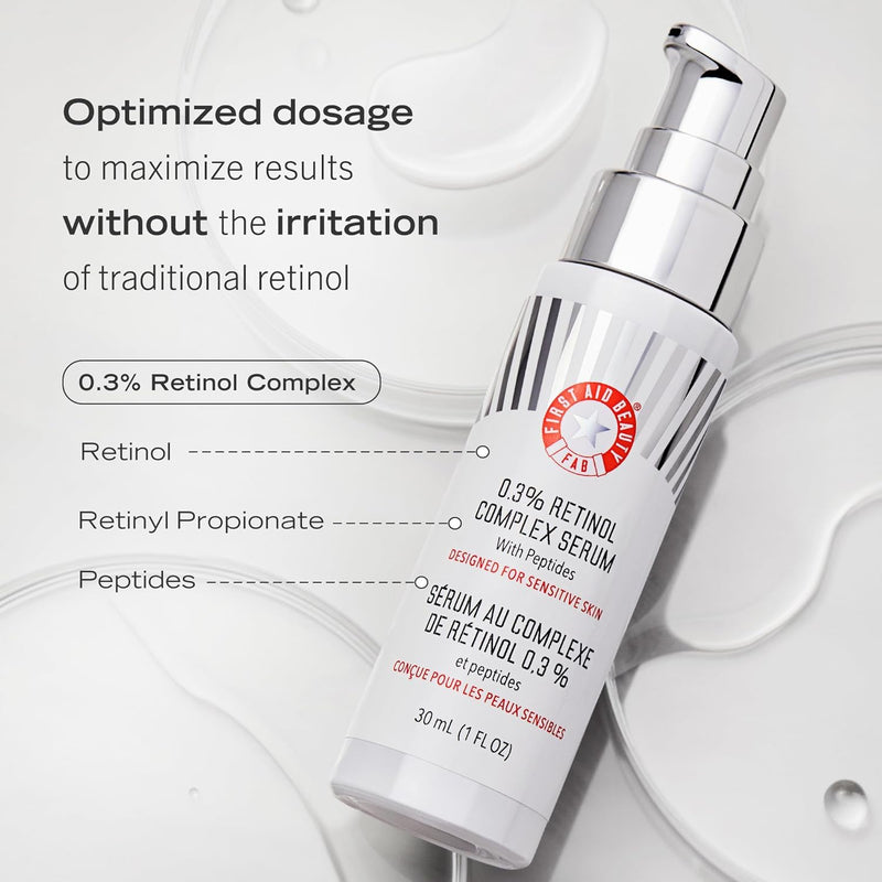 First Aid Beauty - 0.3% Retinol Complex Serum with Peptides, Designed for Sensitive Skin, Helps Visibly Improve Lines and Wrinkles with Less Irritation than Traditional Retinol, Non-Comedogenic, 1 oz Infinity Warehouse