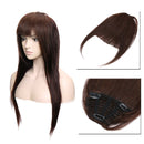 Clip in Bangs Remy Human Hair Extensions for Women One Piece Soft Thick Straight Hairpiece with Temple 3 Clips Accessories Full Neat Fringe 7"/18cm-Dark Brown
