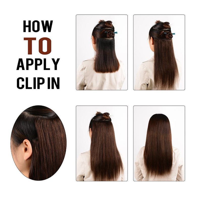 20 inches Clip in Hair Extensions Remy Human Hair - 7pcs 120g Silky Straight Thick 100% Real Dark Brown Human Hairpieces Clip on for Women Beauty (20inch-120g.