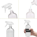 Clear Glass Spray Bottles For Cleaning Solutions (4 Pack) - 16 Ounce, Refillable Sprayer for Essential Oil, Water, Kitchen, Hair. Durable Black Trigger Sprayer w/Mist and Stream Settings (Clear) Homeries