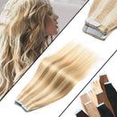 40 Pieces 100g Tape in Human Hair Extensions Highlighted Ash Blonde mixed Bleach Blonde 18 inch Skin Weft Tape on Long Straight Remy Hair Seamless Invisible Double Sided for Women