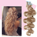Wavy Rooted Tape in Hair Extensions 100% Human Hair Body Wave 20 inch Highlighted Ash Blonde & Bleach Blonde Long Soft Remy Hair Skin Weft Seamless Invisible Double Side Tape 20pcs/50g