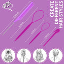 Hair Tail Tools, TsMADDTs 4Pack Hair Loop Tool Set with 2Pcs French Braid Tool Loop 1Pcs Elastic Hair Rubber Bands Remover Cutter 1Pcs Rat Tail Comb Metal Pin Tail Braiding Comb for Hair Styling, Purple TsMADDTs Store