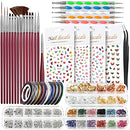 Nail Art Brushes Kit, Teenitor Nail Art Tool with Nail Dotting Tools, 3D Butterfly Nail Art Stickers, Nail Art Rhinestones and Pick Up Tweezer, Nail Foil Flakes, Nail Art Striping Tape Teenitor