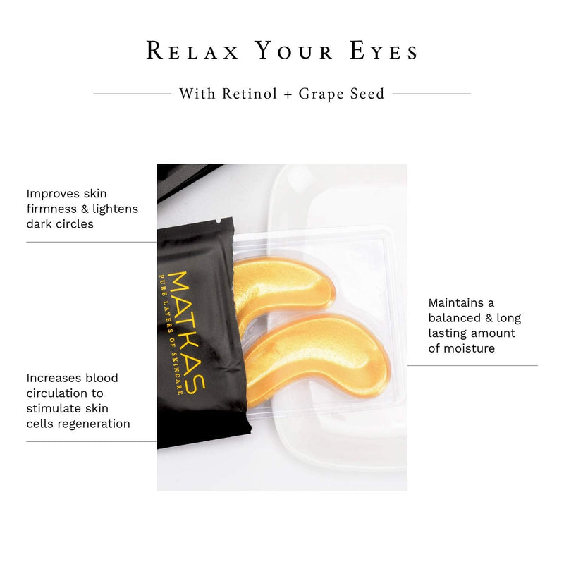 MATKAS Gold Under Eye Patches - 0.3% Pure Retinol + Hyaluronic Acid + Collagen for Dark Circles, Wrinkles, and Puffy Eyes, Under Eye Mask Puffiness Treatment for Women, Under Eye Gel Pads, Bag Patch MATKAS
