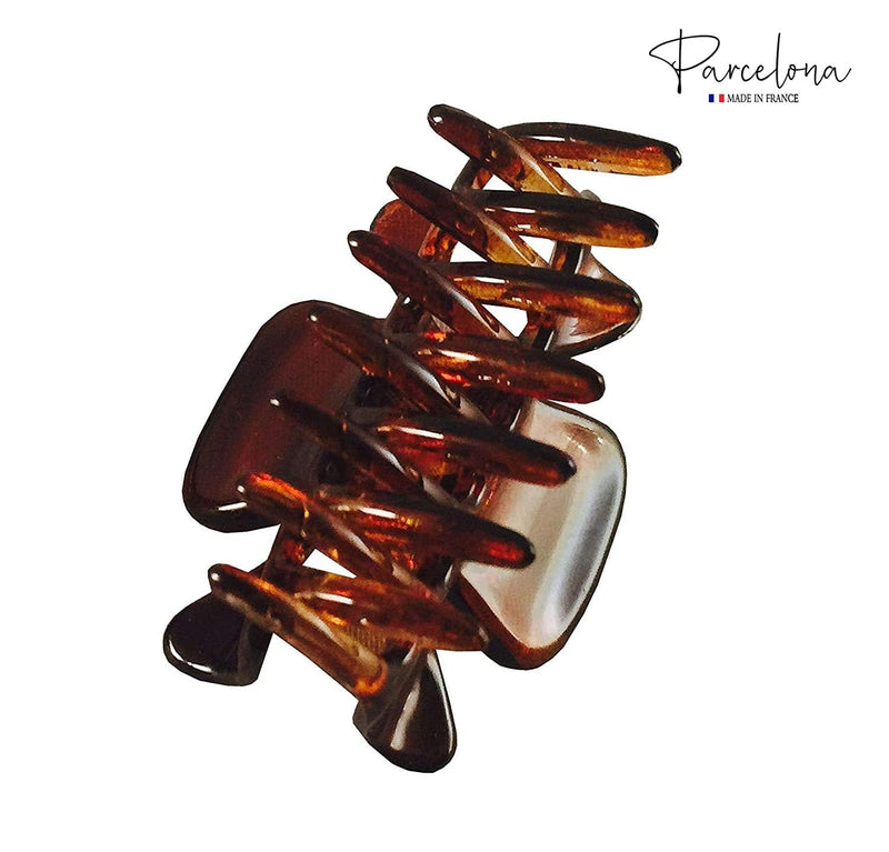 Parcelona French Classic Tortoise Shell Brown Very Small 1 1/2" Claw Clips with Tight Spring Set of 3 Girls Hair Jaw Claw Clips Durable Styling Paris Hair Accessories for Women No Slip, Made in France Parcelona