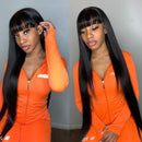 Straight Human Hair Wigs with Bangs Brazilian Virgin Straight Human Hair Wigs None Lace Front Wigs Human Hair 130% Density Glueless Machine Made Bob Wigs for Black Women Natural Color 22 Inch Beafay Hair