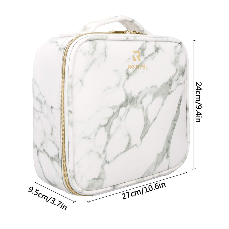 Relavel Travel Makeup Train Case Makeup Cosmetic Case Organizer Portable Artist Storage Bag with Adjustable Dividers for Cosmetics Makeup Brushes Toiletry Jewelry Digital Accessories (Marble, White) Relavel