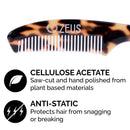 ZEUS Large Mustache Comb, 5" x 0.75", Best Handmade Saw-Cut Moustache Comb with Extended Handle (Tortoiseshell) - P12 ZEUS