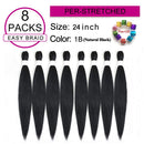 Pre Stretched Braiding Hair Refined Hair For Box Braids 8 Packs 24 Inch Black Crochet Braids Hair Hot Water Setting Knotless Braiding Hair Bundles Straight Braiding Hair Extension for Black Women(1B