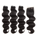 Brazilian Body Wave Bundles with Closure Brazilian Unprocessed Virgin Hair 3 Bundles with 4x4 3 Part Lace Closure (10 12 14+10) 10A Ocean Wave Human Hair Bundles with Closure 70g/bundle B-fashion Store