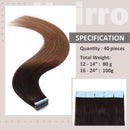 Hairro Tape in Human Hair Extensions 22 Inch Long Straight Ombre