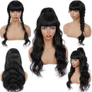 QTHAIR 12A Grade Body Wave Wigs With Bangs Virgin Brazilian None Lace Front Wigs Human Hair Wigs 150% Density Glueless Machine Made Wigs For Black Women(22 inch, Body wave) QTHAIR Store