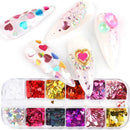 12 Colors Heart Holographic Nail Glitter Sequin Accessories Colorful 3D Nail Flakes Powder UV Gel Polish Acrylic Design for Women Girls Manicure Tips False Nails Supplies Kit Decorations KANGM