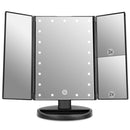 WEILY Lighted Makeup Mirror with 21 LED Lights, Trifold Vanity Mirror with 3X/2X/1X Magnification, Touch Screen, Dual Power Supply, 180 Degree Rotation Portable Mirrors for Travel (Black) WEILY