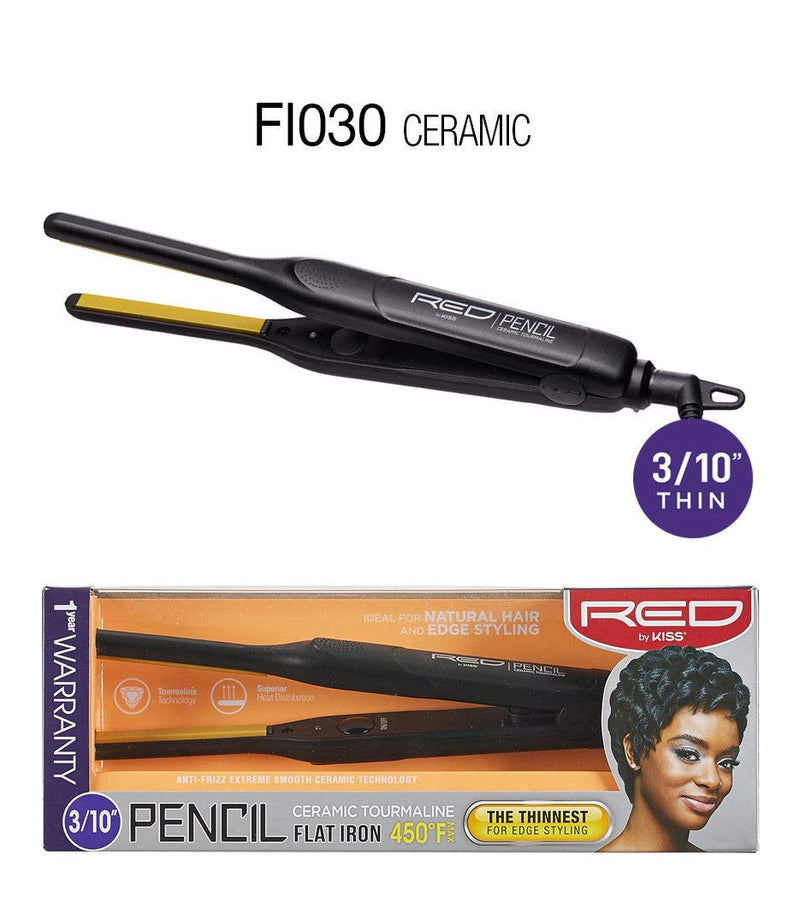 Kiss Red by Pencil Flat Iron Hair Straightener, 0.3 Inch, Ceramic Kiss