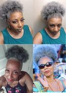 THEMIS HAIR Afro Puff Drawstring Ponytail For Black Women , High Puff Drawstring Short Ponytail Bun For Short Natural Hair , Afro Kinky Curly Ponytail Hairpieces With Clip In Color Smoky Gray THEMIS HAIR Store