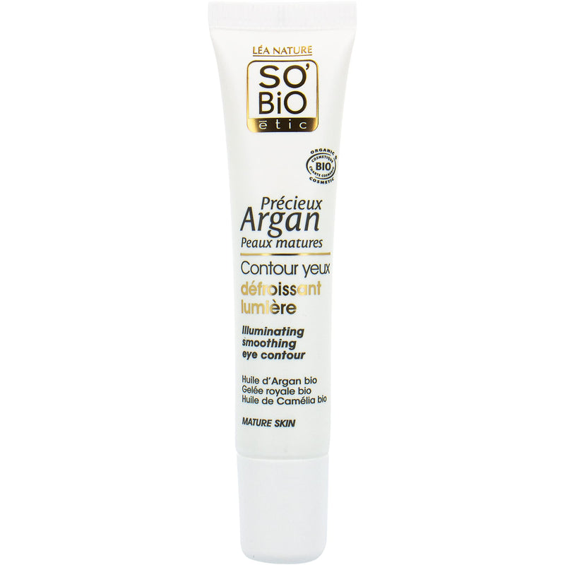 SO'BiO étic | Precious Argan Illuminating Smoothing Eye Contour Cream | Organic Anti-Aging Eye Cream for Dark Circles, Bags & Wrinkles | 0.5 fl oz So'Bio Étic