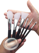 JJMG 7pcs Clear Silicone Makeup Brush Applicator Sponge Perfect for Eye Blush Lips BB CC Cream Foundation Concealer Blending Air Cushion Cosmetics Blender (Set of 7 Silicone Brush & Silisponge) JJMG