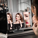 WEILY Lighted Makeup Mirror with 21 LED Lights, Trifold Vanity Mirror with 3X/2X/1X Magnification, Touch Screen, Dual Power Supply, 180 Degree Rotation Portable Mirrors for Travel (Black) WEILY