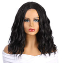 Stamped Glorious 14 Inch Black Wavy Bob Wig for Women Synthetic Middle Part Short Bob Wavy Curly Wig Shoulder Length for Daily Party Use Stamped Glorious