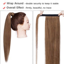 Ponytail Extensions Wrap Around Clip in Human Hair Ponytail Remy Human Hair Pony Tails Hairpiece Long Straight Comb Binding One Piece for Women Girl 16 inch Light Brown