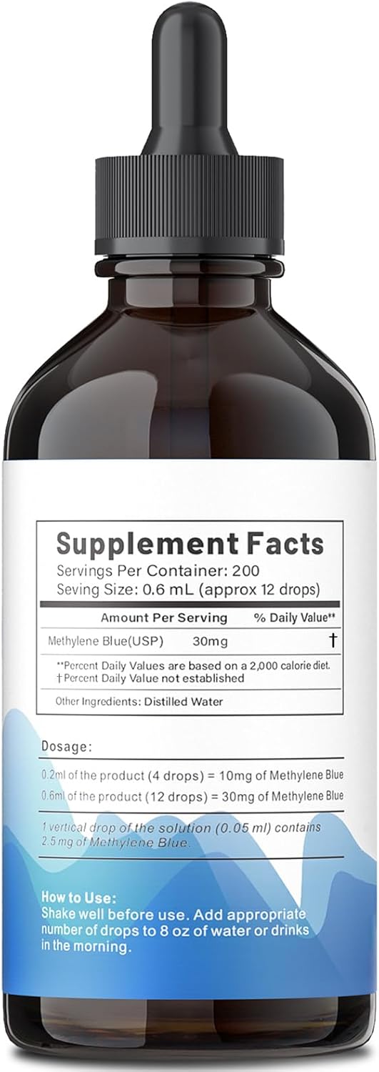 Methylene Blue Pharmaceutical Grade 4.06 fl oz (120 mL), 99% Purity Supplement for Humans, Formaldehyde-Free, Alcohol-Free, Glass Bottle Infinity Warehouse