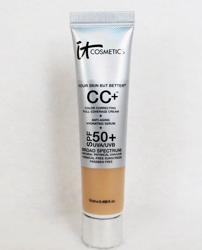 IT Cosmetics Your Skin But Better CC+ Cream Travel Size, Light (W) - Color Correcting Cream, Full-Coverage Foundation, Hydrating Serum & SPF 50+ Sunscreen - Natural Finish - 0.406 fl oz It Cosmetics