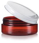4 oz / 120 ml Amber PET Plastic (BPA Free) Refillable Extra Low Profile Jar with White Metal Lid (6 Pack) JUVITUS
