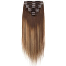 S-noilite Clip in Human Hair Extensions Dip-Dye Ombre Thick True Double Weft 100% Remy Human Hair Full Head 8 Pieces 18 Clips (24 Inch - 170g,Medium Brown/Dark Blonde/Medium Brown (