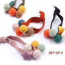 Womens Girls 4 Pack Colorful Small Pom Pom Balls and Star Elastic Hair Ties Rings Ponytail Holder Hair Accessories Phoebe's Accessories