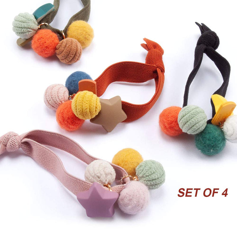 Womens Girls 4 Pack Colorful Small Pom Pom Balls and Star Elastic Hair Ties Rings Ponytail Holder Hair Accessories Phoebe's Accessories
