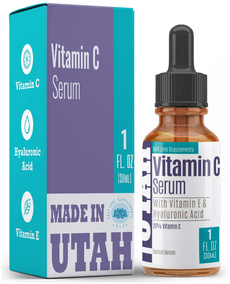 Vitamin C Serum for Face and Skin Rejuvenation with Hyaluronic Acid and Vitamin E Battles Signs of Aging by Moisturizing & Boosting Antioxidant Levels for Wrinkle-Free & Younger Skin - 1 fl oz SALT LAKE SUPPLEMENTS SLS