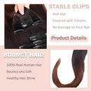 Hairro Clip in Hair Extensions Human Hair Thin Ombre Natural Black to Medium Brown 18 Inch Long Straight Human Hair Clip on Hairpieces 70g Machine Weft 8pcs 18 Clips for Women