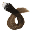 Ugeat Micro Loop Human Hair Extensions 14inch Microbead Hair Extensions 50Gram Micro Links Hair Extensions Remy Human Hair #2 Brown Fading to #6 Brown and #12 Blonde Pre Bonded Hair Extensions
