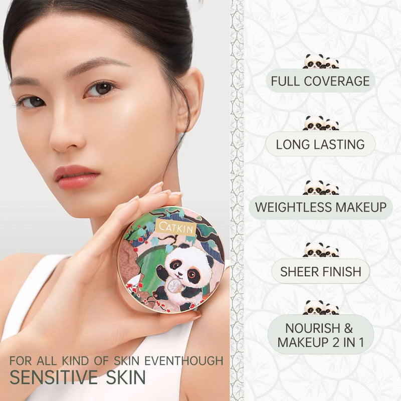 CATKIN Panda Land Full Coverage Cushion Fondation, Breathable Hydrating Nourishing Poreless Face Makeup Save for Sensitive Skin,Sheer Finish (C03 Medium Beige) Infinity Warehouse