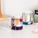 Locco Decor Acrylic Liquid 3D Floating Motion Round Qtip Cotton Ball Swab Holder Dispenser with Lid Wood Locco Decor