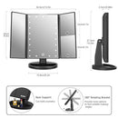 WEILY Lighted Makeup Mirror with 21 LED Lights, Trifold Vanity Mirror with 3X/2X/1X Magnification, Touch Screen, Dual Power Supply, 180 Degree Rotation Portable Mirrors for Travel (Black) WEILY