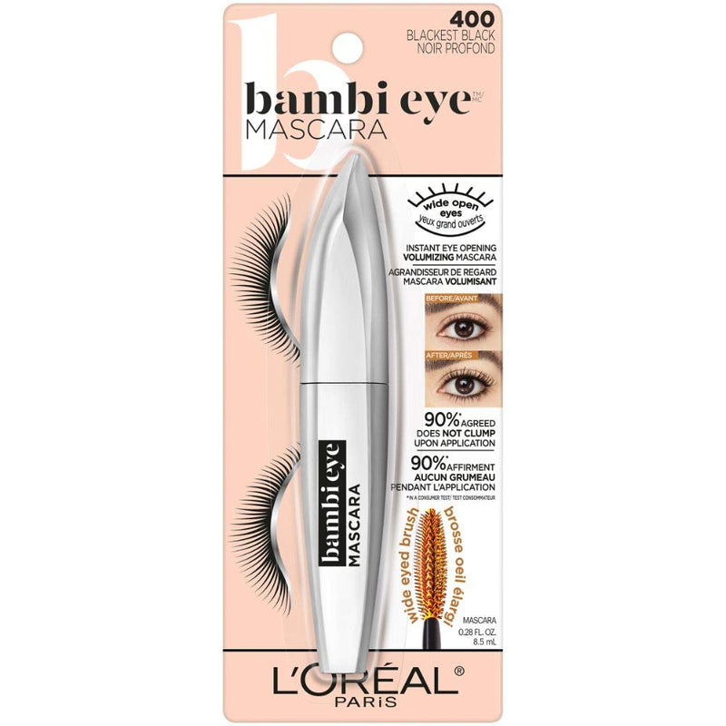 L'Oreal Paris Bambi Eye Washable Mascara, Doe Eyes, Lasting Volume, Length & Lift, Definition, No Clumping, No Smudging, Blackest Black, 0.28 Fl. Oz., 1Count L'Oreal Paris